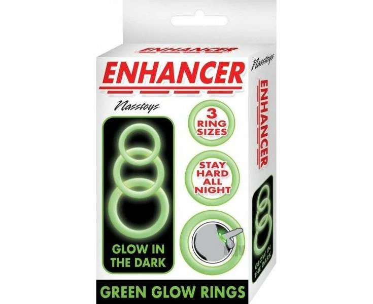 Introducing The Enhancer Glow Rings Green Premium Silicone Cock Rings Set For Endless Pleasure