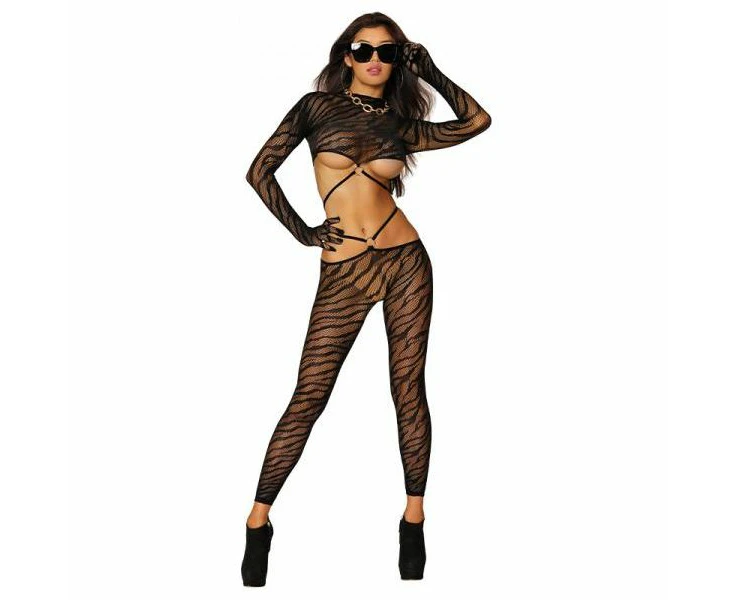 Dreamgirl Strappy Animal Print Fishnet Gloved Bralette & Leggings Set Seductive Lingerie Ensemble For Women Model 2p Apflgb Blkos Enhance Your Intimat