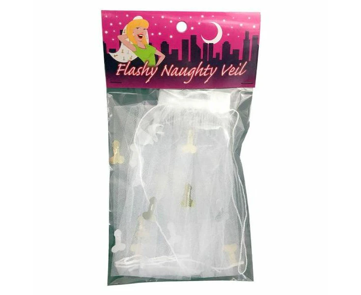 Introducing The Sensual Pleasure Veil: Flashy Naughty Veil Gold & Silver Penis Confetti Sewn In White Bridal Comb Fastening