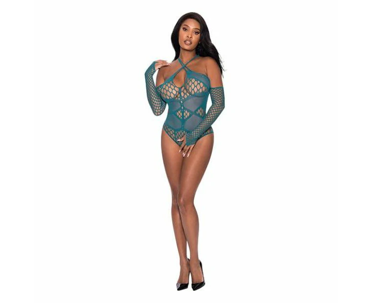 Magic Silk Seamless Long Sleeve Teddy Turquoise O/s Women's Lingerie Model: St110 One Size Fits Most