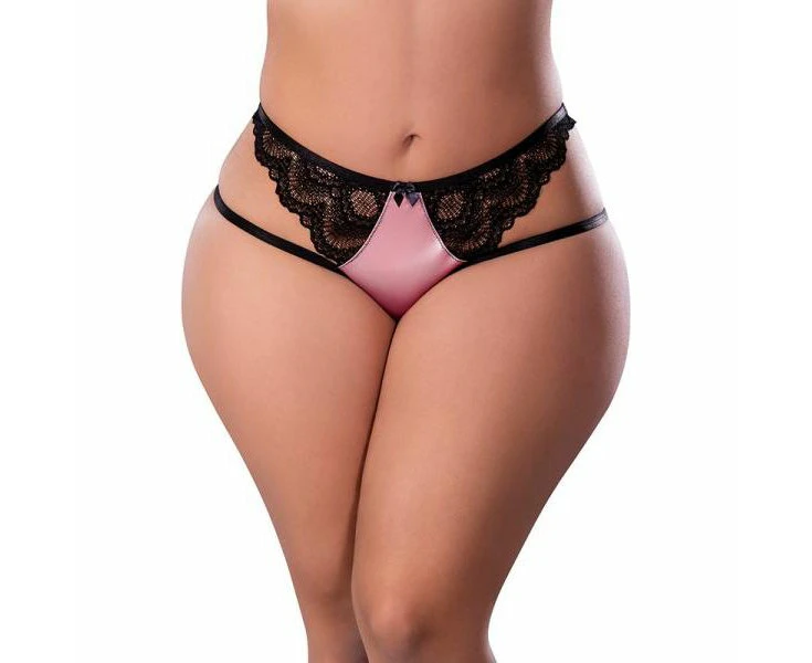 Magic Silk Sensual Desires Cheeky Panty Mauve Queen Size Lace And Satin Strappy Hip Detail, Deco Inspired Black Scalloped Stretch Lace, Silky Soft Str