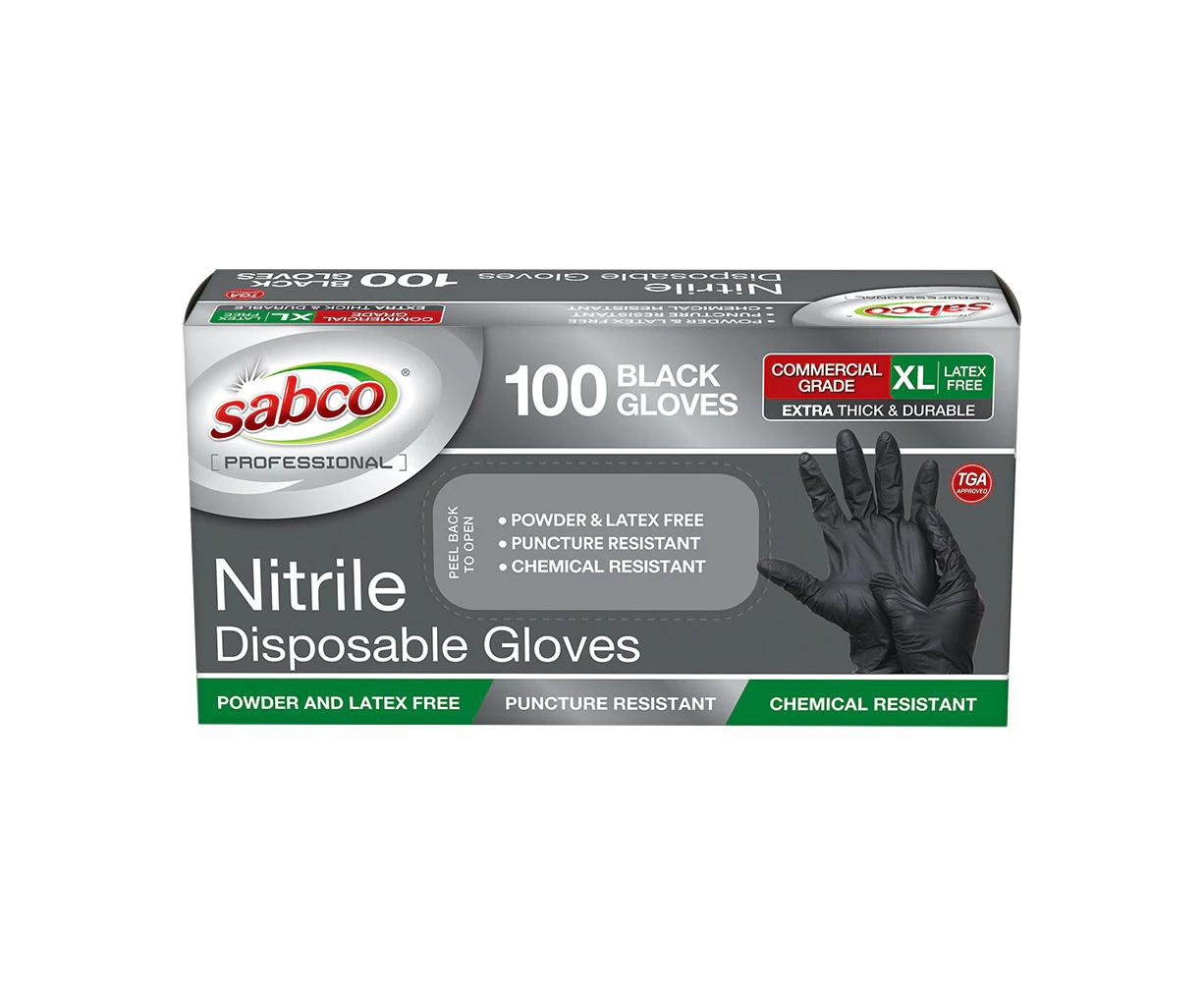 100pc Sabco Professional Disposable Nitrile Gloves XL Latex-Free Protection BLK