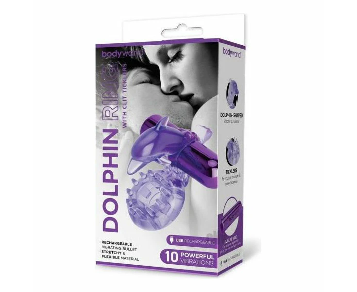 Introducing The Bodywand Recharge Dancin Dolphin Purple Couples Ring With External Stimulator For Shared Pleasure