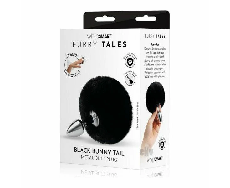 Introducing: Whipsmart Metal Bunny Tail Plug Set Fluffy Bunny Tail 2.5 Black Unisex Anal Pleasure Toy