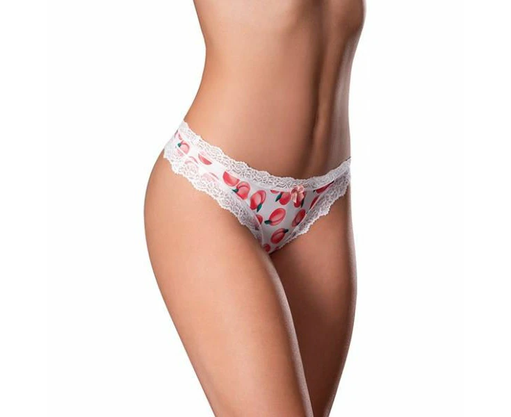 Sweet Treats Crotchless Thong W/wicked Sensual Care Peach Lube White S/m