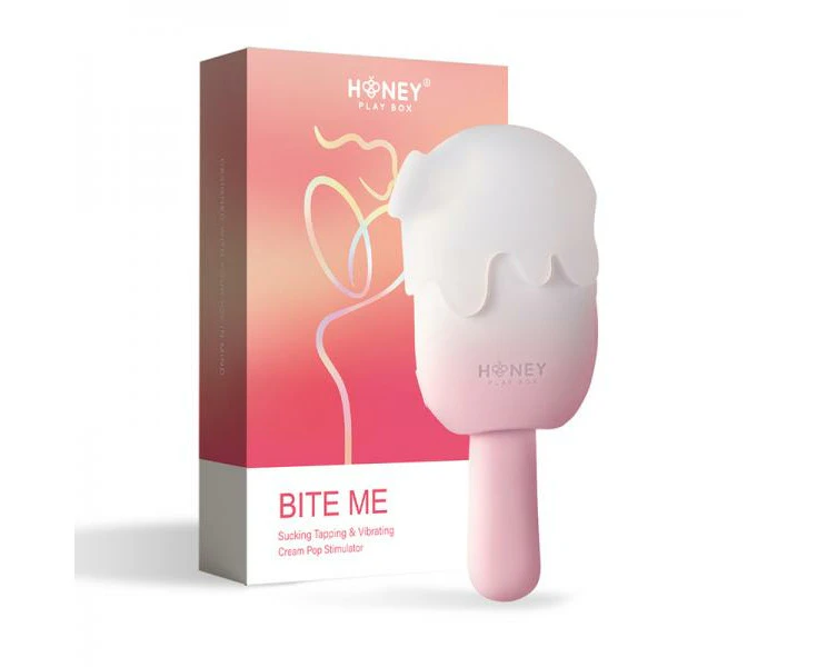 Introducing The Honey Play Box Bite Me Cream Pop Vibrator, Model X105 Unique Ice Pop Vibrator For Women's Clitoral Stimulation In Sweet Cream.