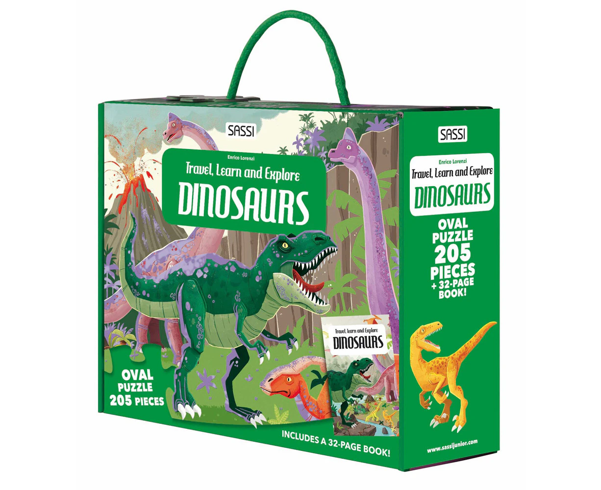 205pc Sassi Travel Learn & Explore Kids/Children Puzzle & Book Set Dinosaurs 6+