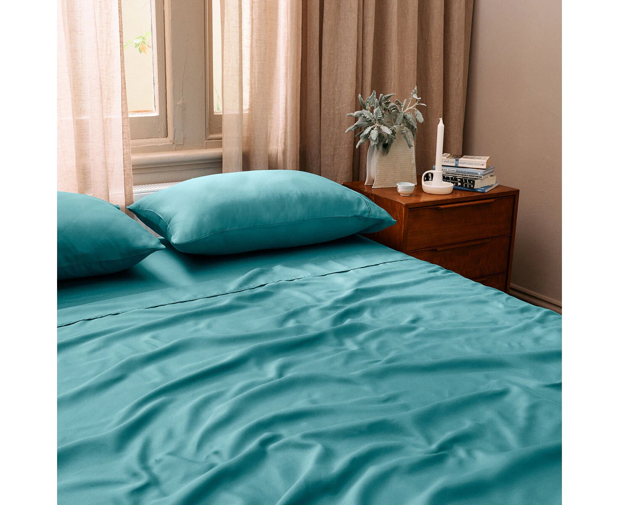 Dickies King Bed 1700TC Cotton Rich Fitted/Flat Sheet Bedding Set Mineral Blue