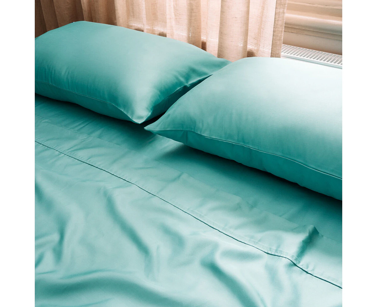 Dickies King Bed 1000TC Cotton Rich Flat Soft Fitted Durable Sheet Set Seafoam