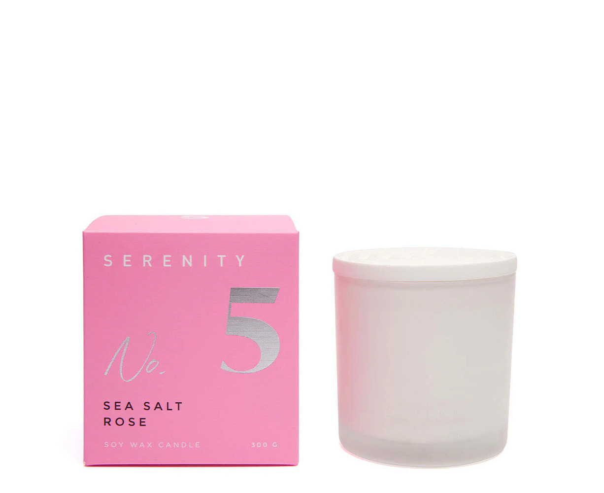 Serenity Numbered Core 300g Scented Soy Wax Candle Fragrance Sea Salt & Rose