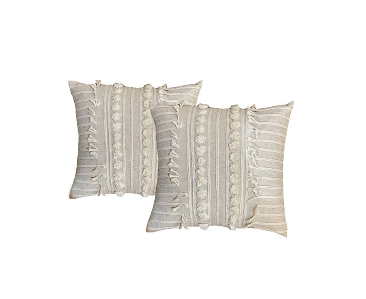 Cloud Linen Cotton Embroidered Cushion 45 x 45 Cms Indira Natural -Twin Pack - Natural