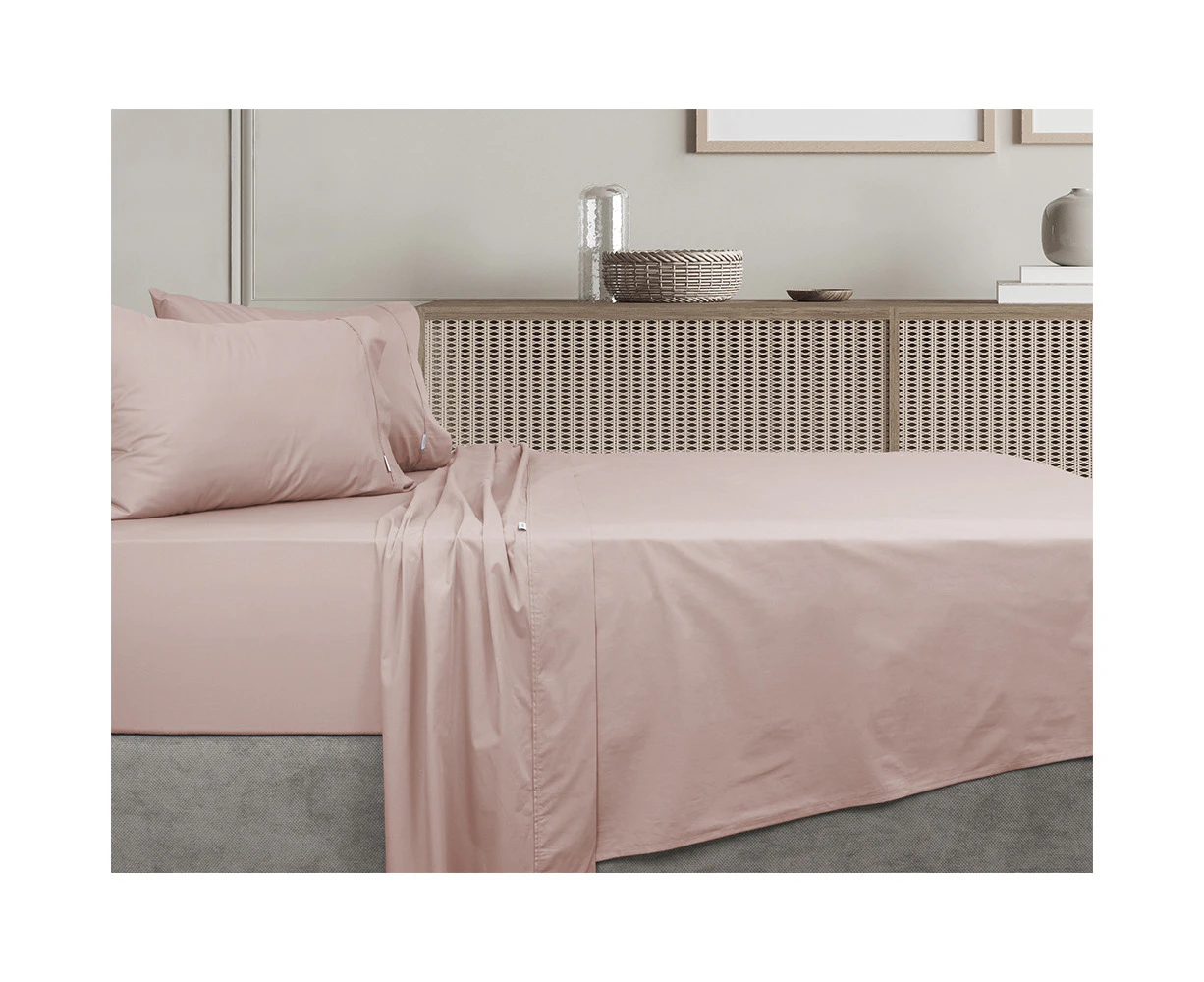 Algodon Double Bed Fitted/Flat Sheet/Pillowcase Bedding Set 300TC Cotton Blush