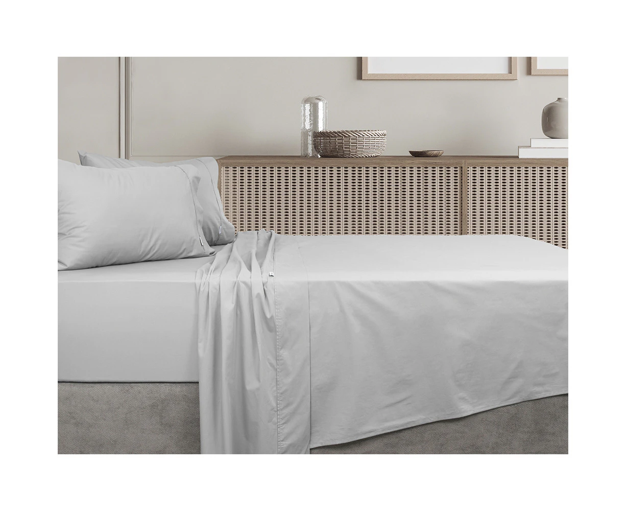 Algodon Double Bed Fitted/Flat Sheet Set w/ Pillowcases 300TC Cotton Silver