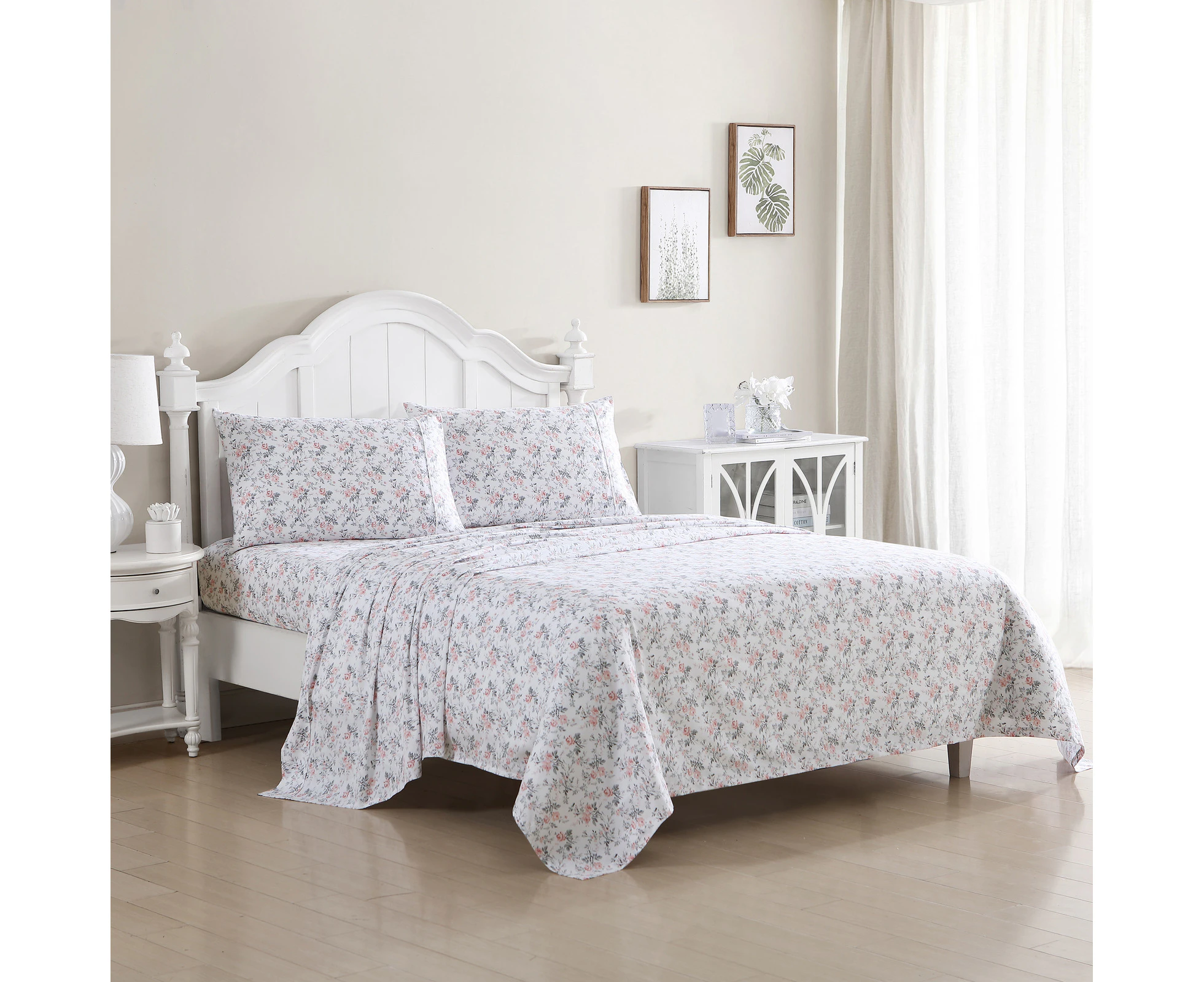 Laura Ashley Geneva Single Bed Printed Sheet Set w/Pillowcase Bedding Blush/Grey