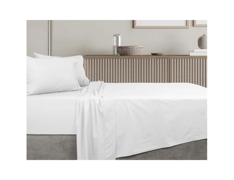 Algodon Queen Bed Fitted/Flat Sheet Set w/ Pillowcases 300TC Cotton White