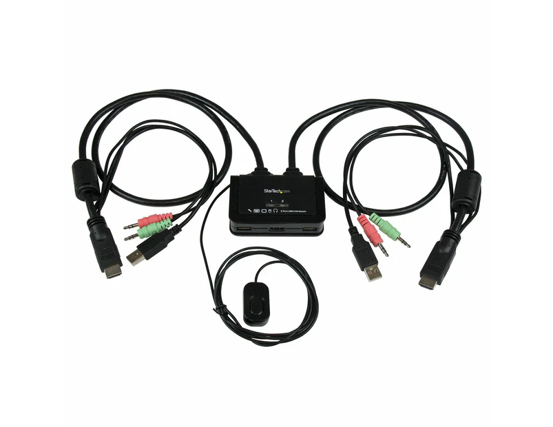 Star Tech KVM Switch 2 Port w/ HDMI Cable/3.5mm Jack/Remote Switch/Windows/Mac