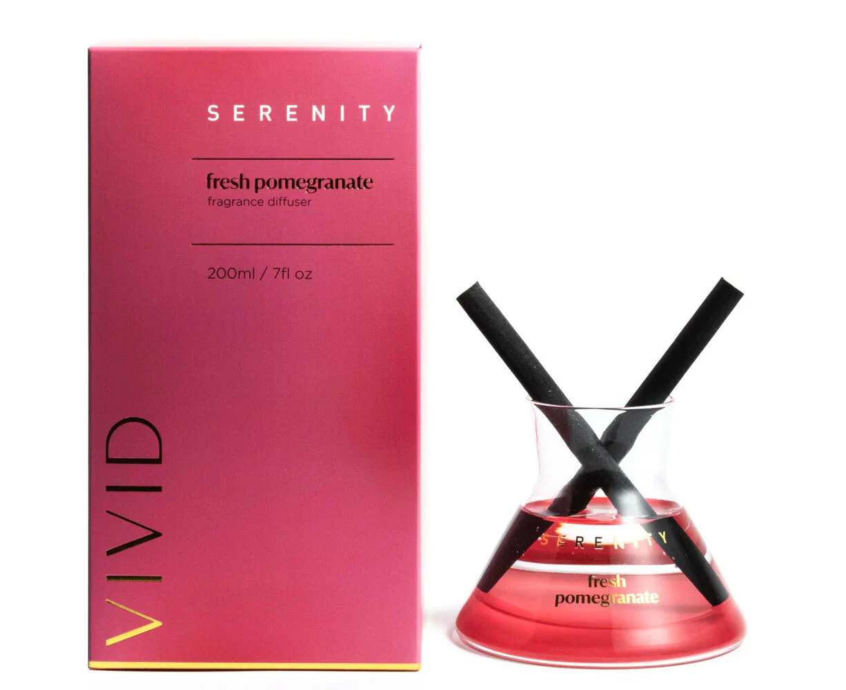 Serenity Vivid Scented Glass Reed Diffuser In Box - Fresh Pomegranate 200ml