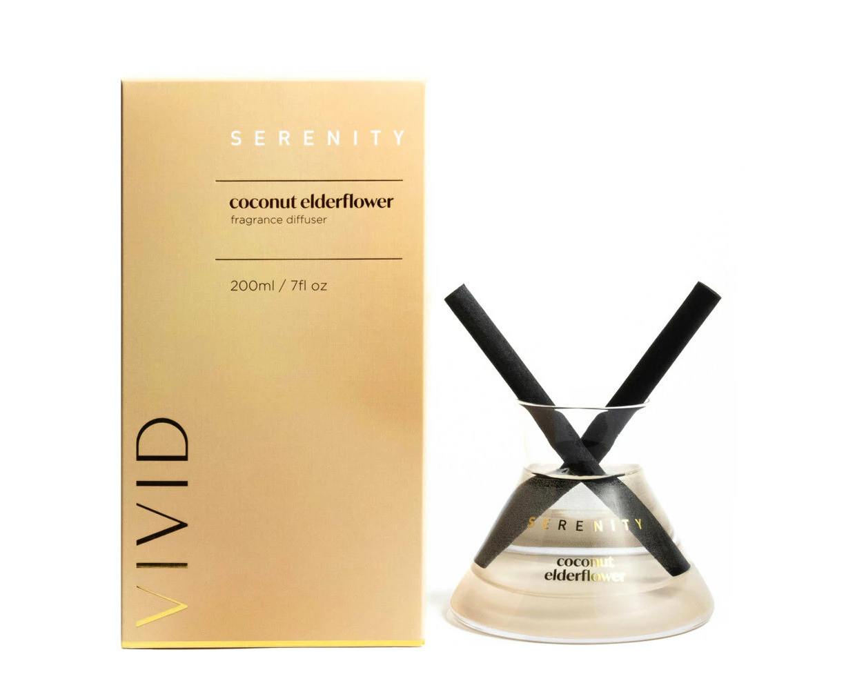 Serenity Vivid Scented Glass Reed Diffuser In Box - Coconut Elderflower 200ml