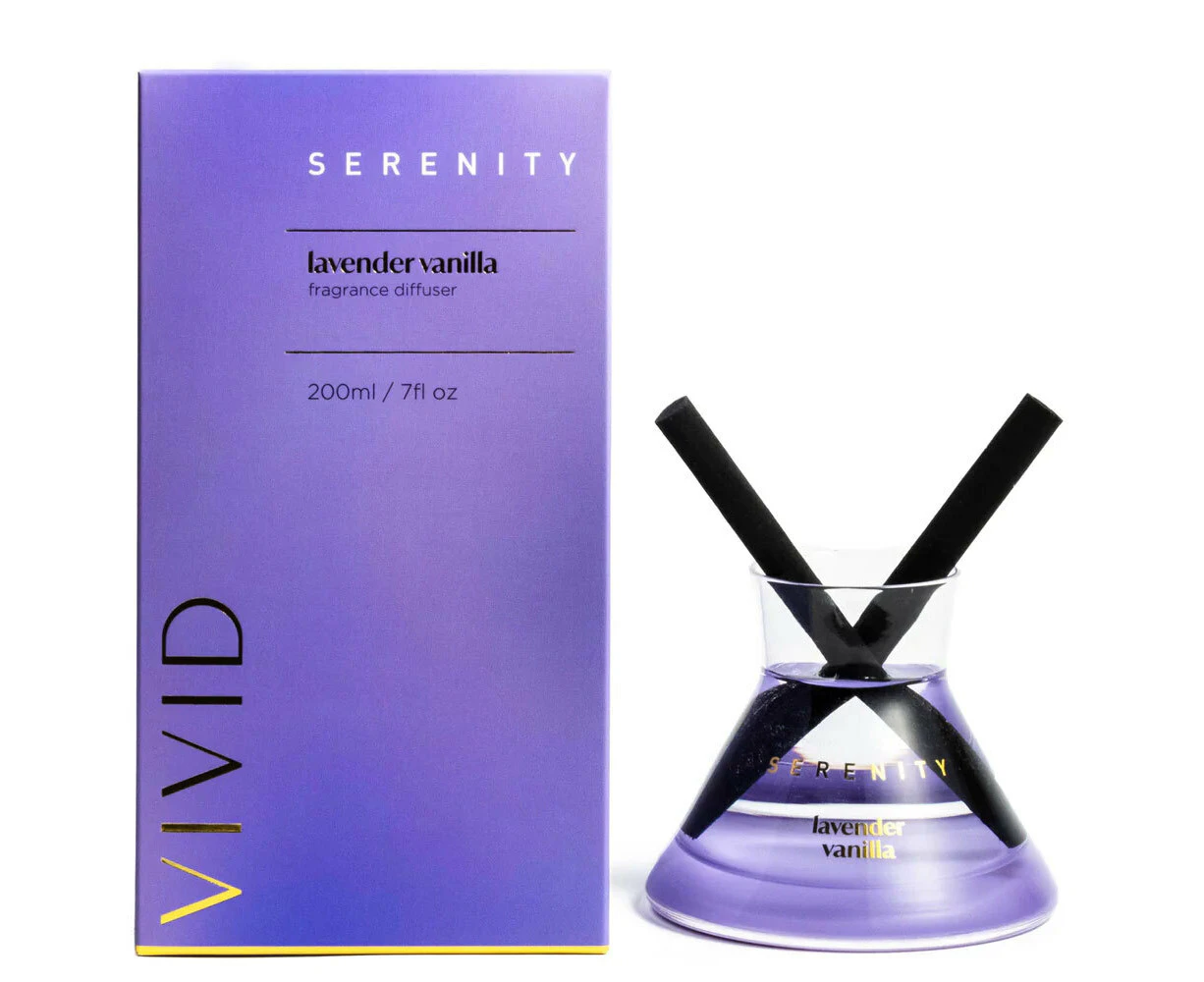 Serenity Vivid Scented Glass Reed Diffuser In Box - Lavender Vanilla 200ml