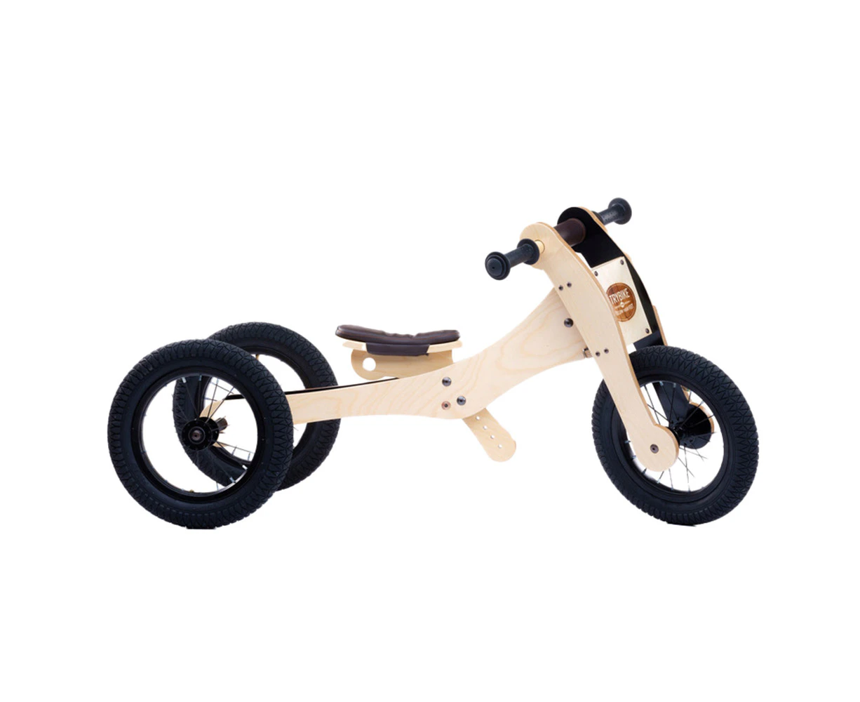 Trybike 107cm Wooden 4-in-1 Balance Bike Kids/Toddler Ride On Trybike 18m+ Brown