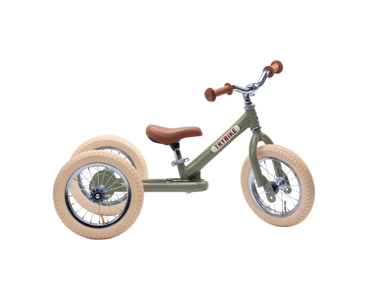 Trybike Vintage 3-Wheel Balance Bike w/Cream Tyres Ride-On Kids/Toddler 18m+ GRN