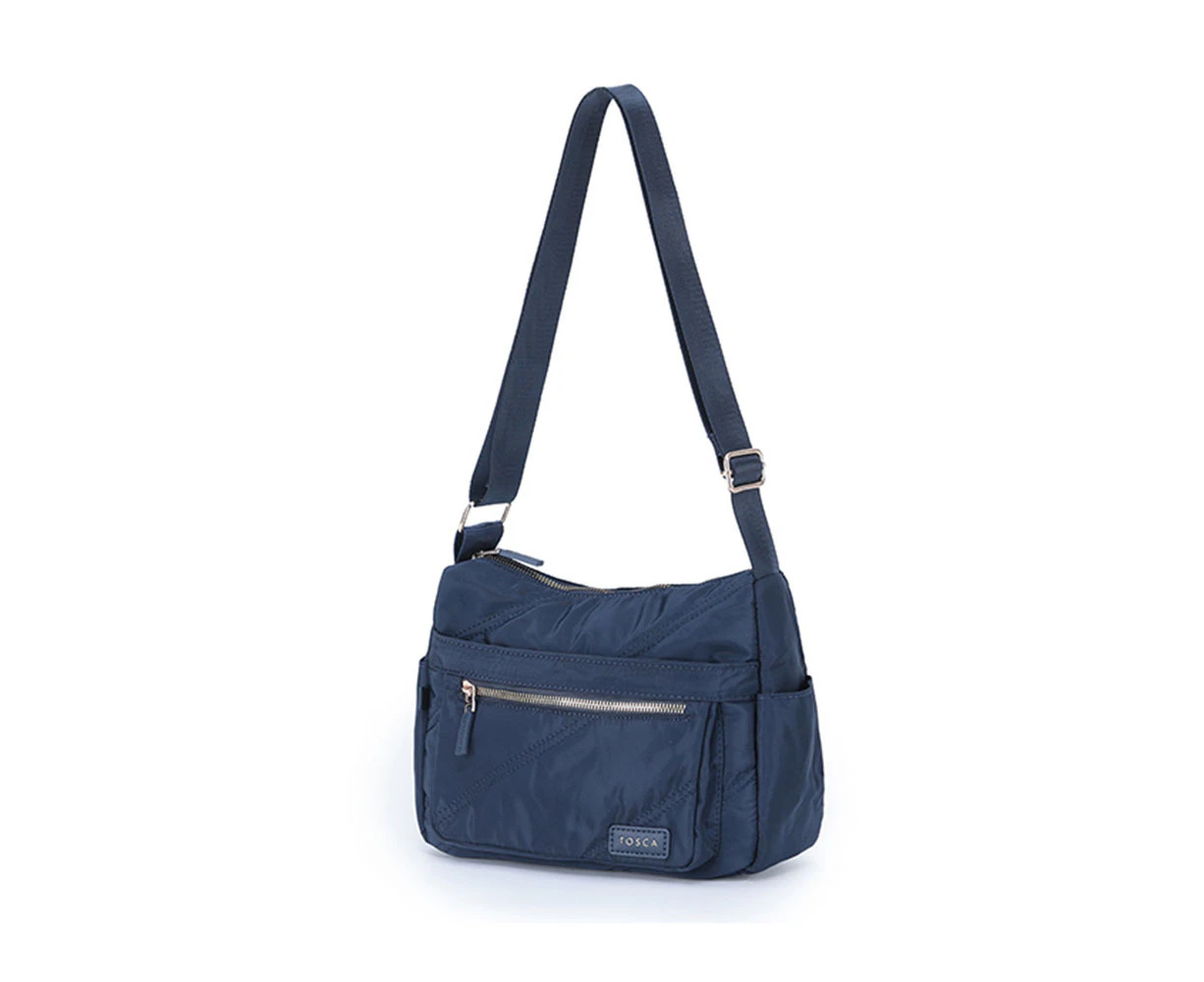 Tosca Casual Vegan Nylon Shoulder Minimalist Crossbody Handbag Navy Stitch