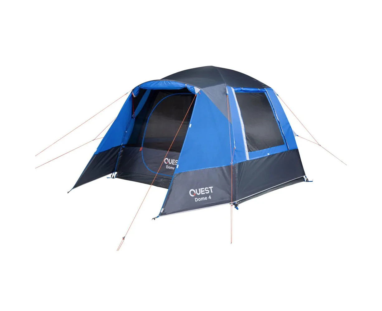 Quest 320cm 4-Person Camping Dome Tent w/ Carry Bag Outdoor Hiking Black/Blue