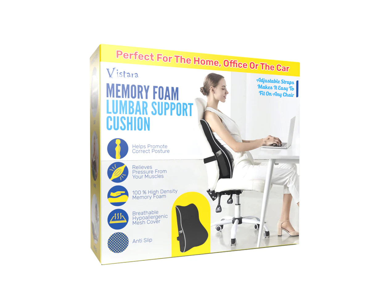 Vistara Memory Foam Adjustable Lumbar Support Anti Slip Cushion 41x45cm Black