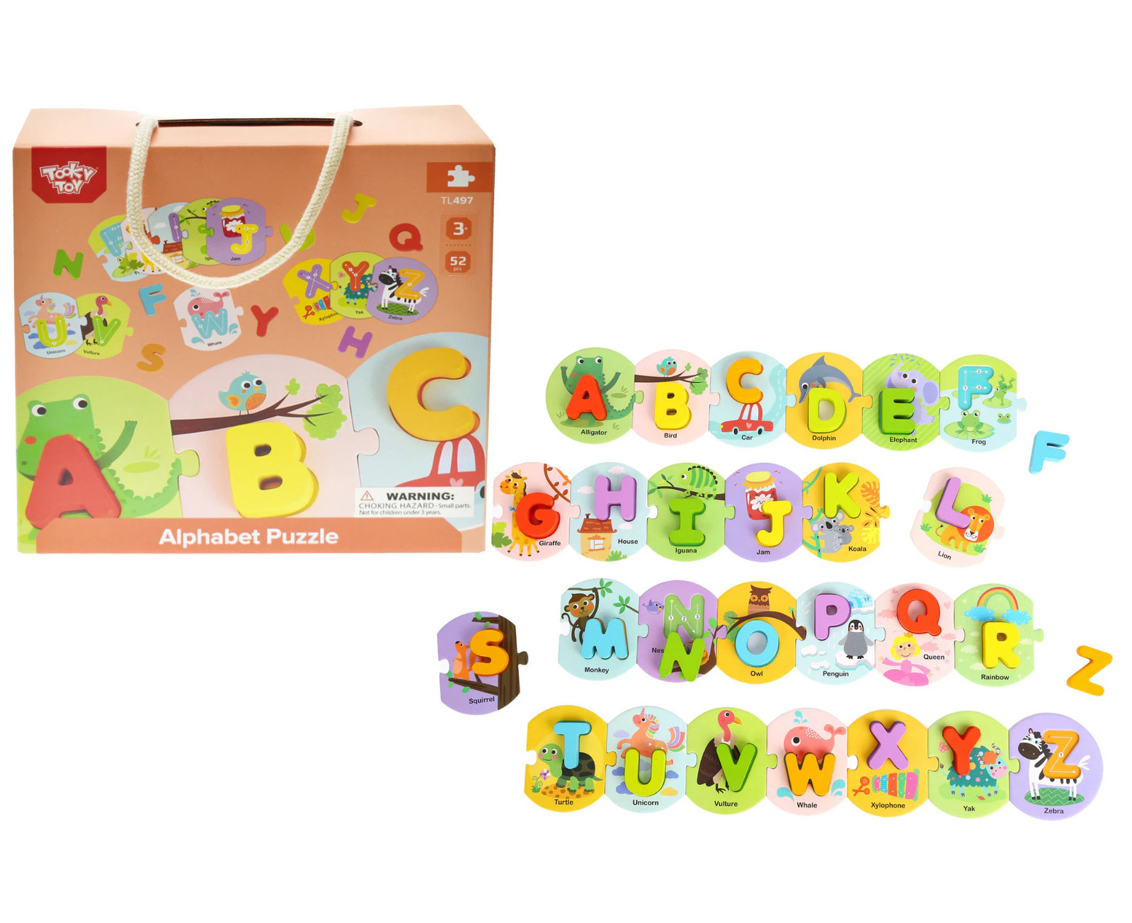 Tooky Toy Learning Alphabet Kids/Toddler Wooden Alphabet Puzzle In Carry Box 3+