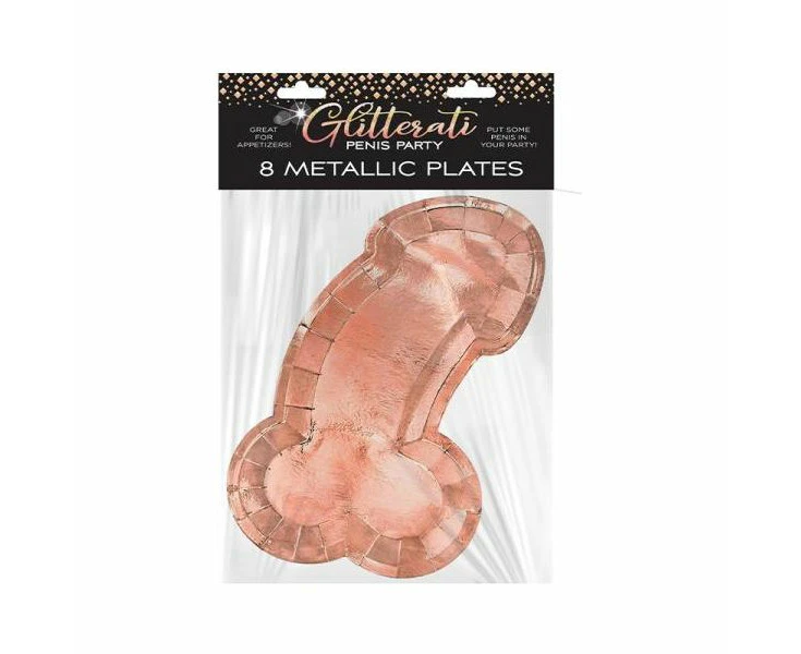 Elegant Pleasure Glitterati Penis Rose Gold Plates Model 8: Ultimate Bachelorette Party Decor