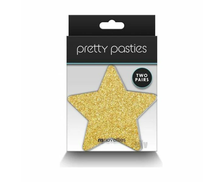 Pretty Pasties Glitter Stars Black/gold Self Adhesive Lingerie Nipple Covers Model Pp Gltst Bg Women's Intimate Accessories Pleasure Enhancing One Siz