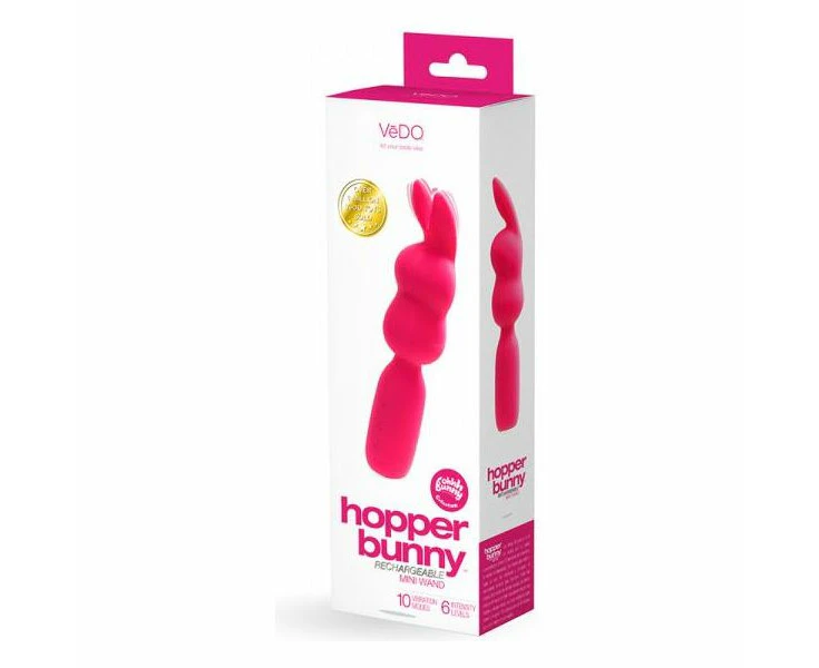 Vedo Hopper Bunny Rechargeable Silicone Mini Wand Vibrator Pink For Intense Clitoral Stimulation