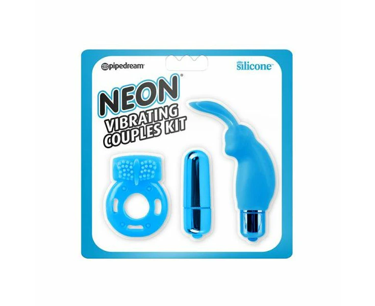 Introducing The Neon Vibrating Couples Kit Blue: A Sensational Silicone Mini Rabbit Vibe And Vibrating Cock Ring Set For Enhanced Pleasure