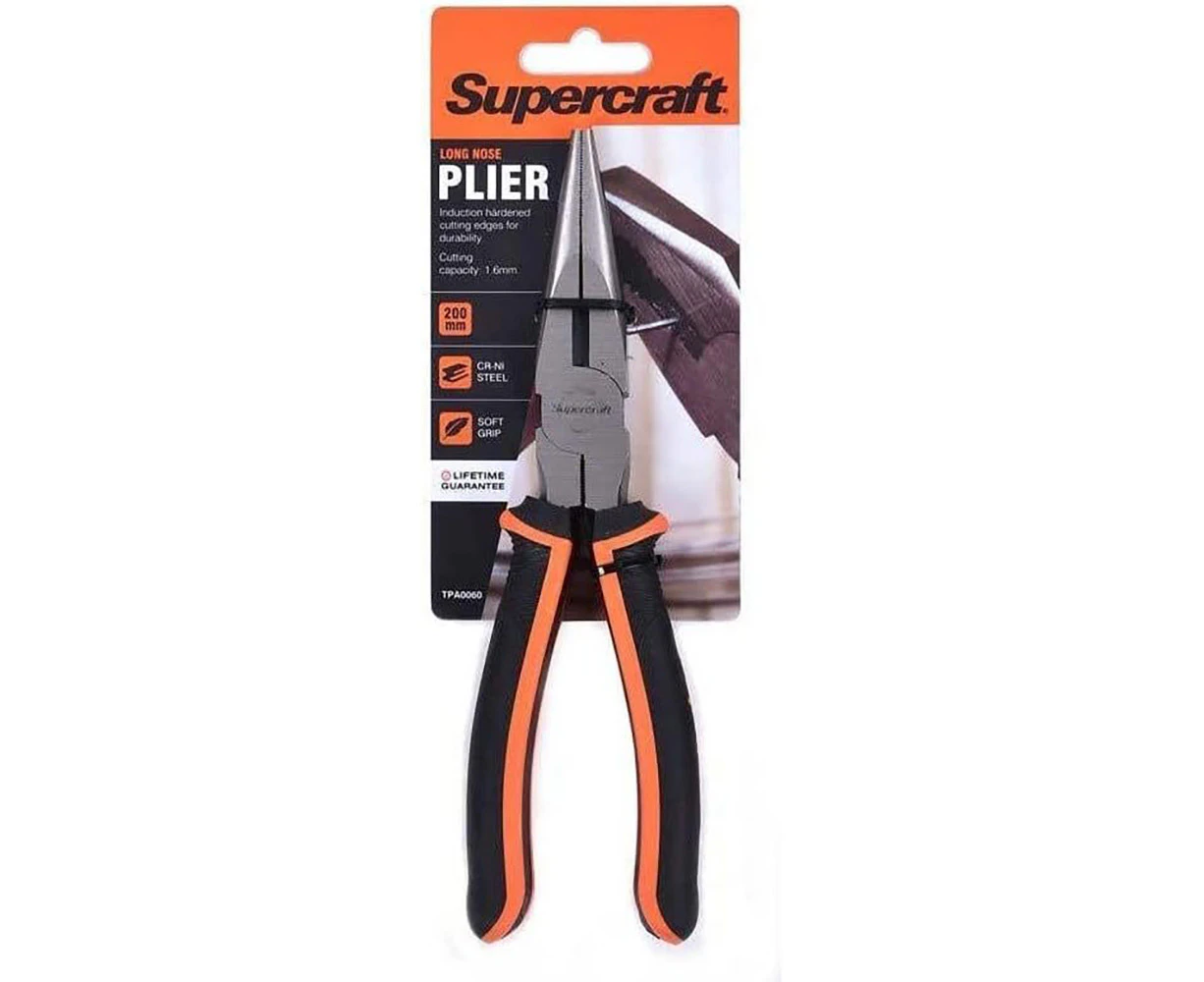 Supercraft Long Nose Pliers With Soft Grip Handles 200mm Long Cr-Ni Steel