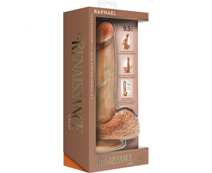 Renaissance Raphael 9.5 In Sliding Foreskin Dildo Tan