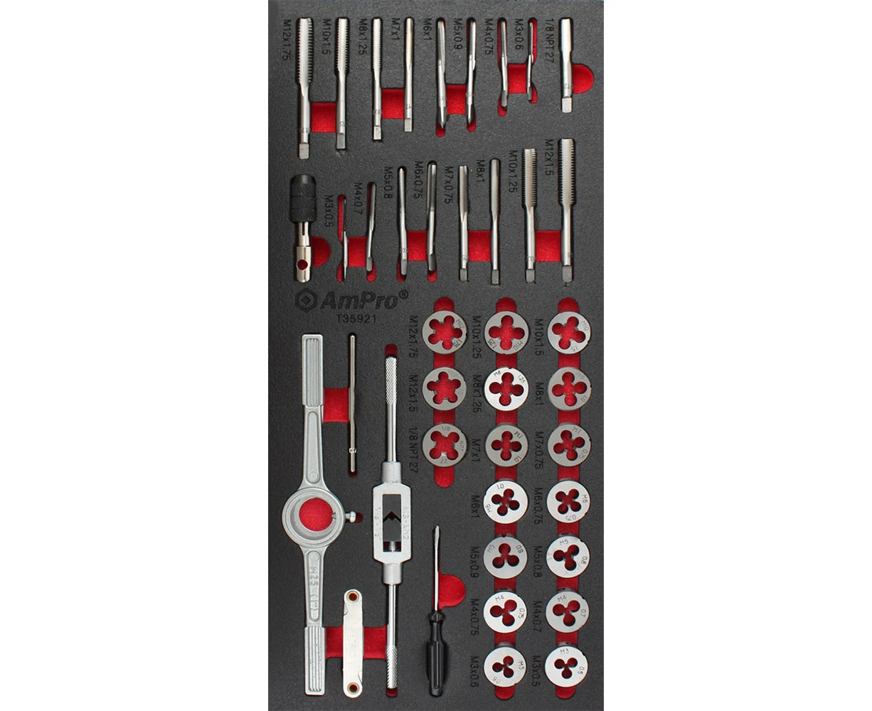 39pc Ampro Heavy Duty Tap & Die Set Metric Threading Durable Tool Set TS45921