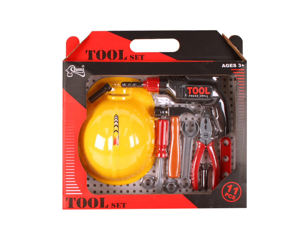 11pc Toys For Fun Tradie Tools Pliers/Hammer w/Hard Hat Kids Pretend Play Toy 3+