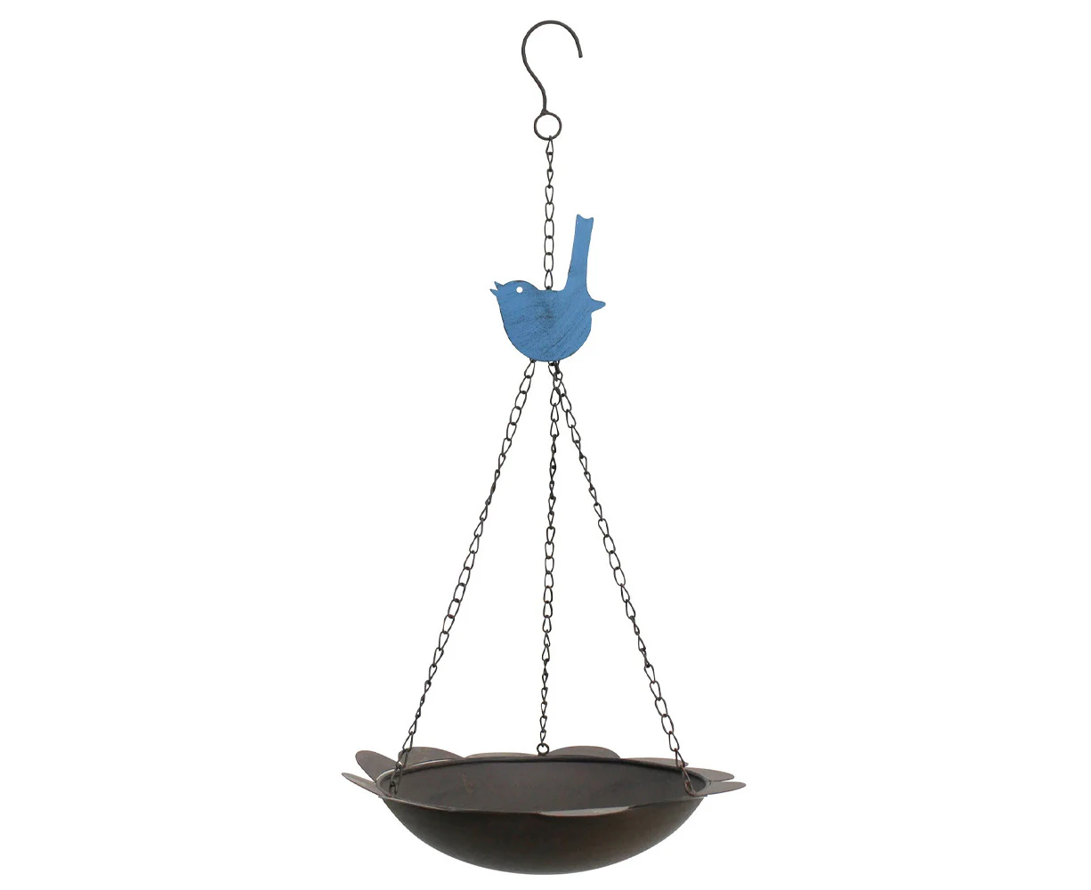 30cm Outdoor Metal Outdoor Home Garden Hanging Bird Bath Feeder Blue Decor