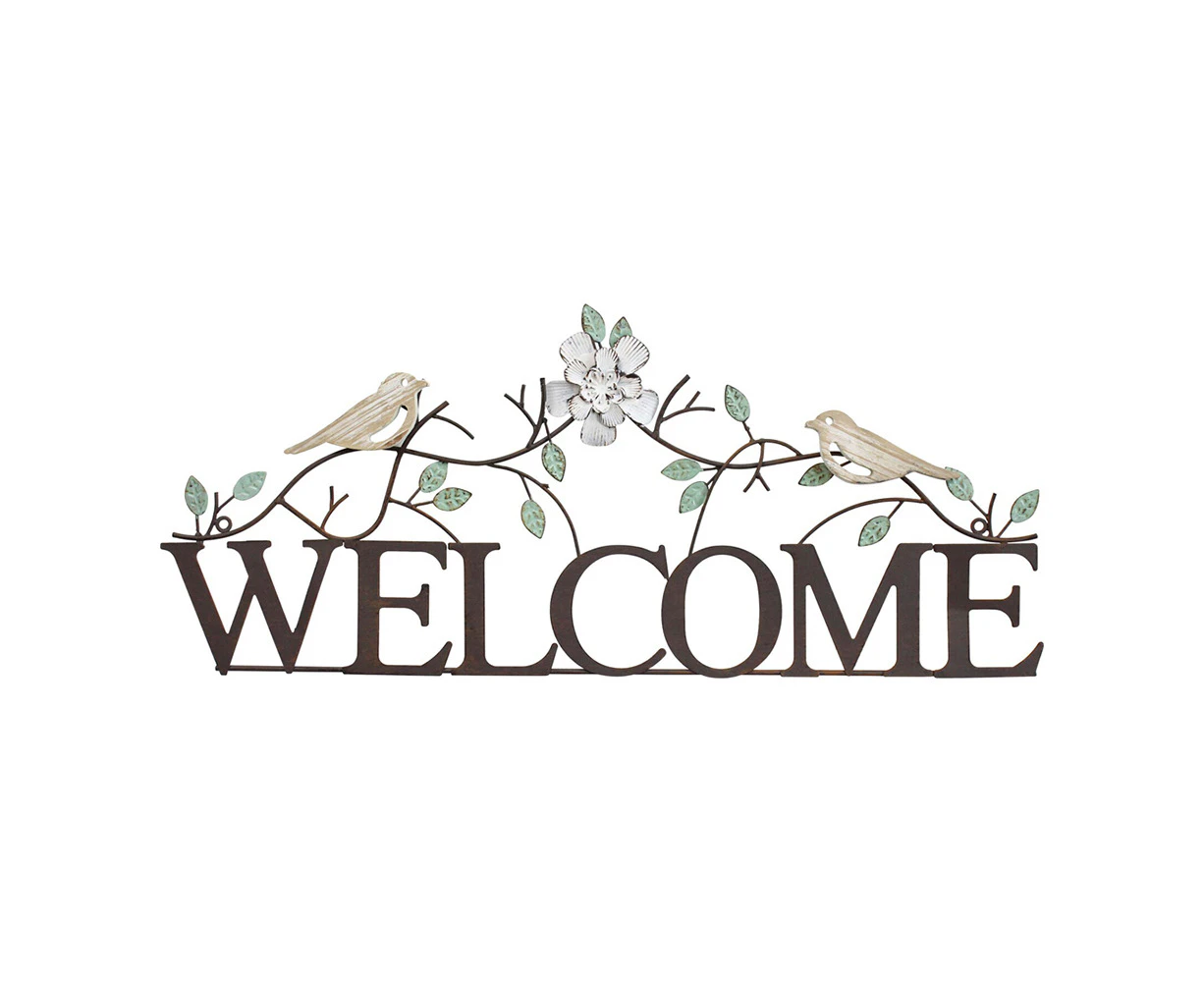 Metal 66cm Welcome Sign Birds Home/Office Front Door Hanger Decorative Plaque