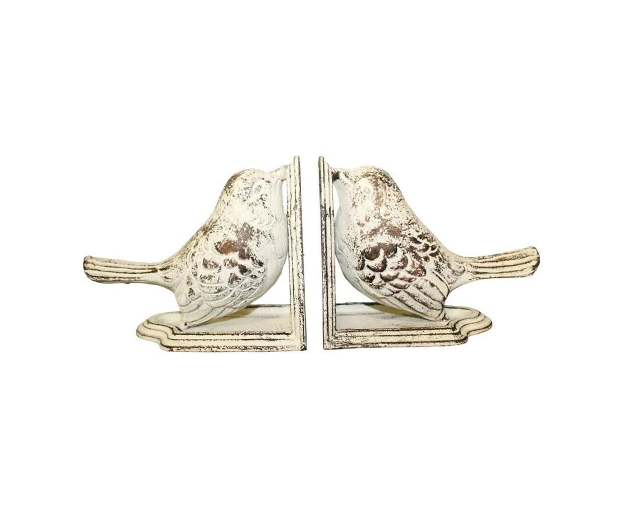 2pc Birds 17x11.5cm Bookend Metal Book Holder Home Organiser Decor Whitewash