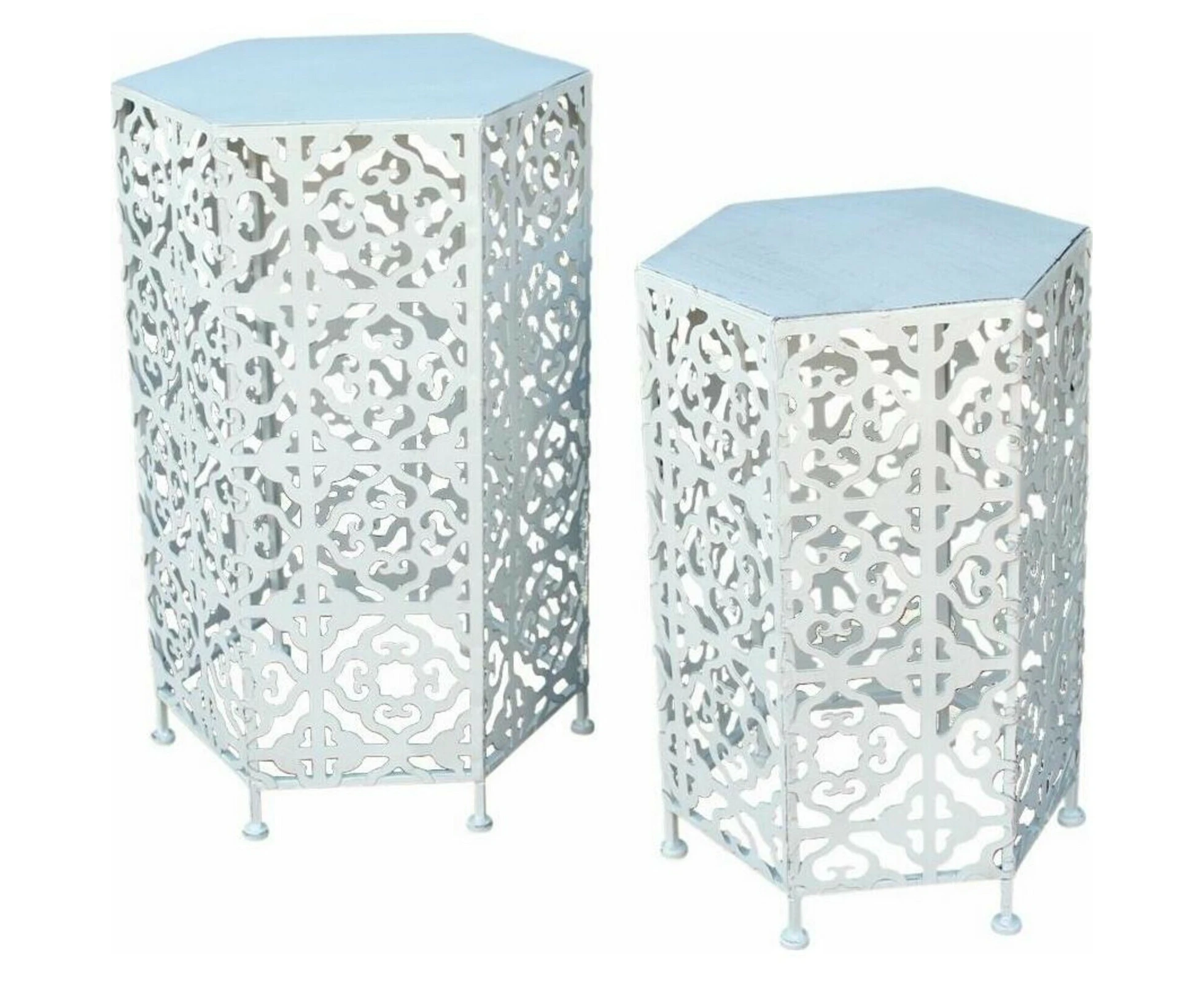 2PK Metal Moroccan 57/47cm Display Table Home/Office Room Furniture Round White