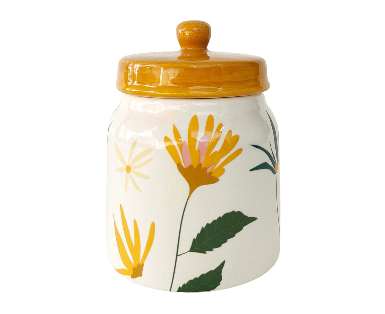 Urban 16.5cm Cassia Floral Ceramic Jar w/ Lid Storage Organiser Peach/Green