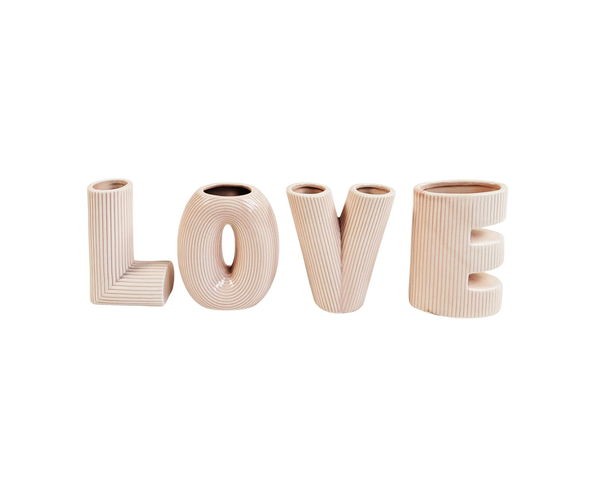 4pc Urban Love Letter 9.5cm Ceramic Flower Vase Home Decor Table Display Pot PNK