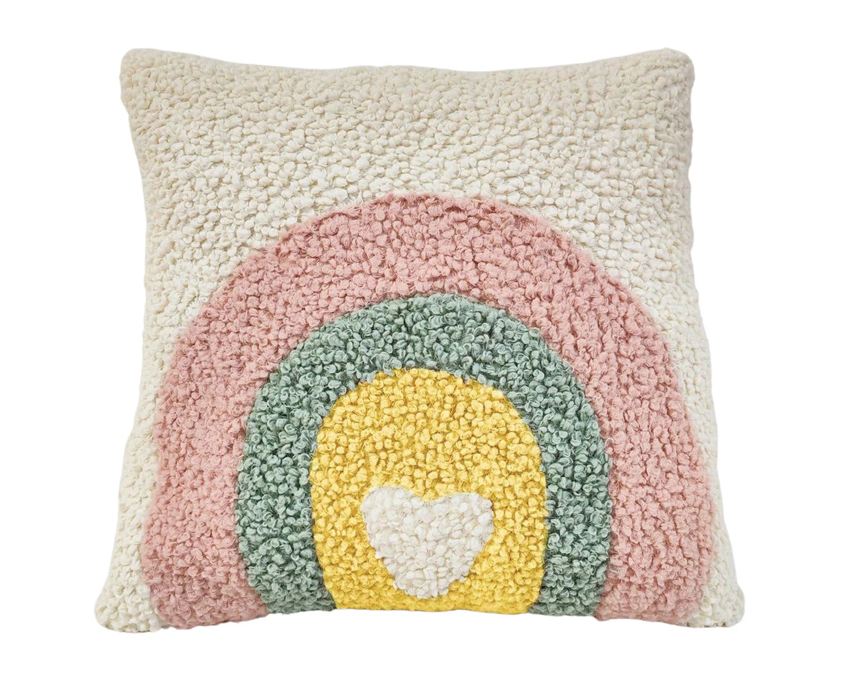 Urban Products Rainbow Heart Boucle Decorative Couch/Bed Cushion White 38cm