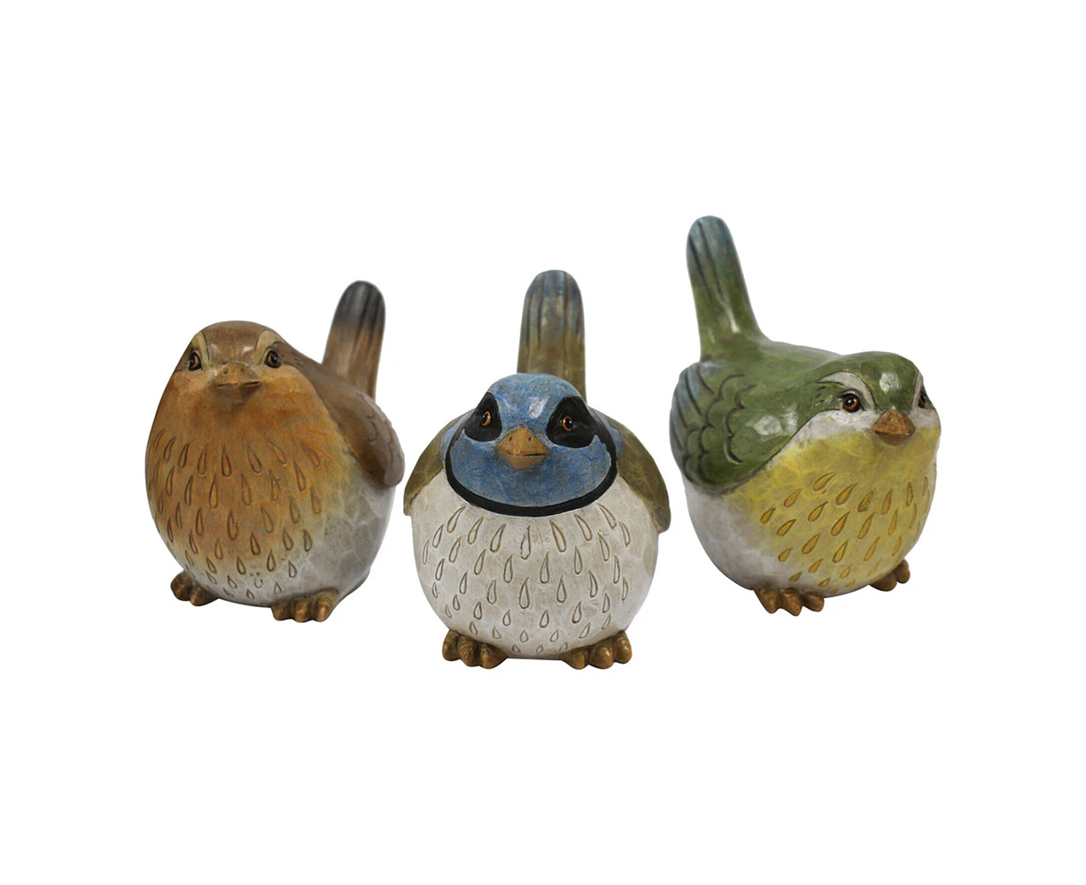 3pc Resin 16cm Coloured Bird Home/Office Decorative Statue Figurine Ornament Set