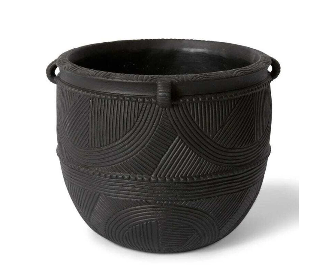 E Style Izaak 26cm Cement Plant Pot Home Decorative Planter Round Black