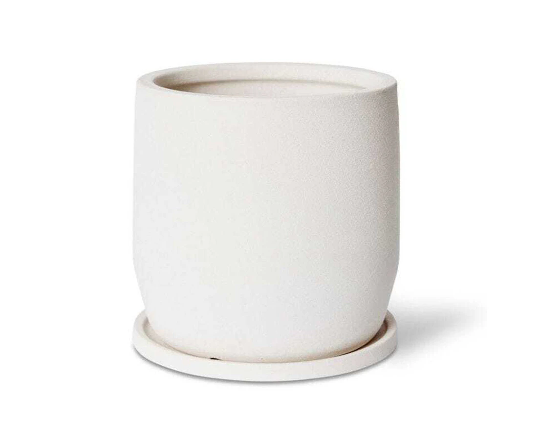 E Style Mason 27cm Ceramic Plant Pot w/Saucer Round Home Decor Planter White