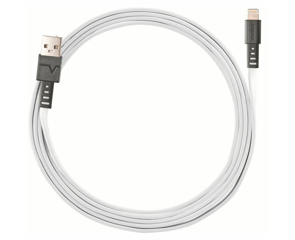 Ventev 6ft Flat USB-A Car/Wall Charging/Sync Cable for iPhone/iPad WHT