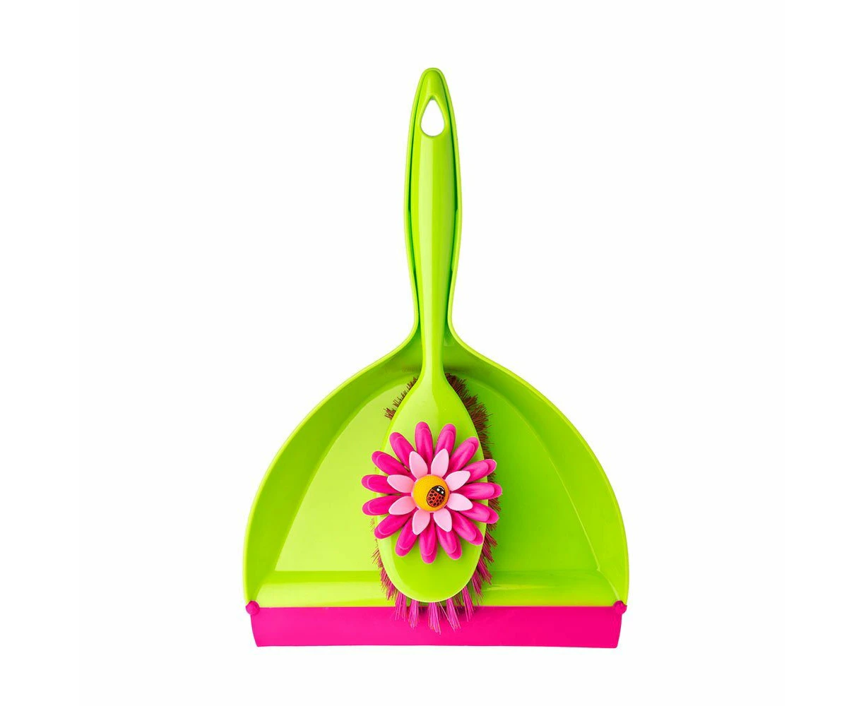 Vigar Flower Power Handy Broom & Dust Pan Set Floor Cleaning Sweeping Green