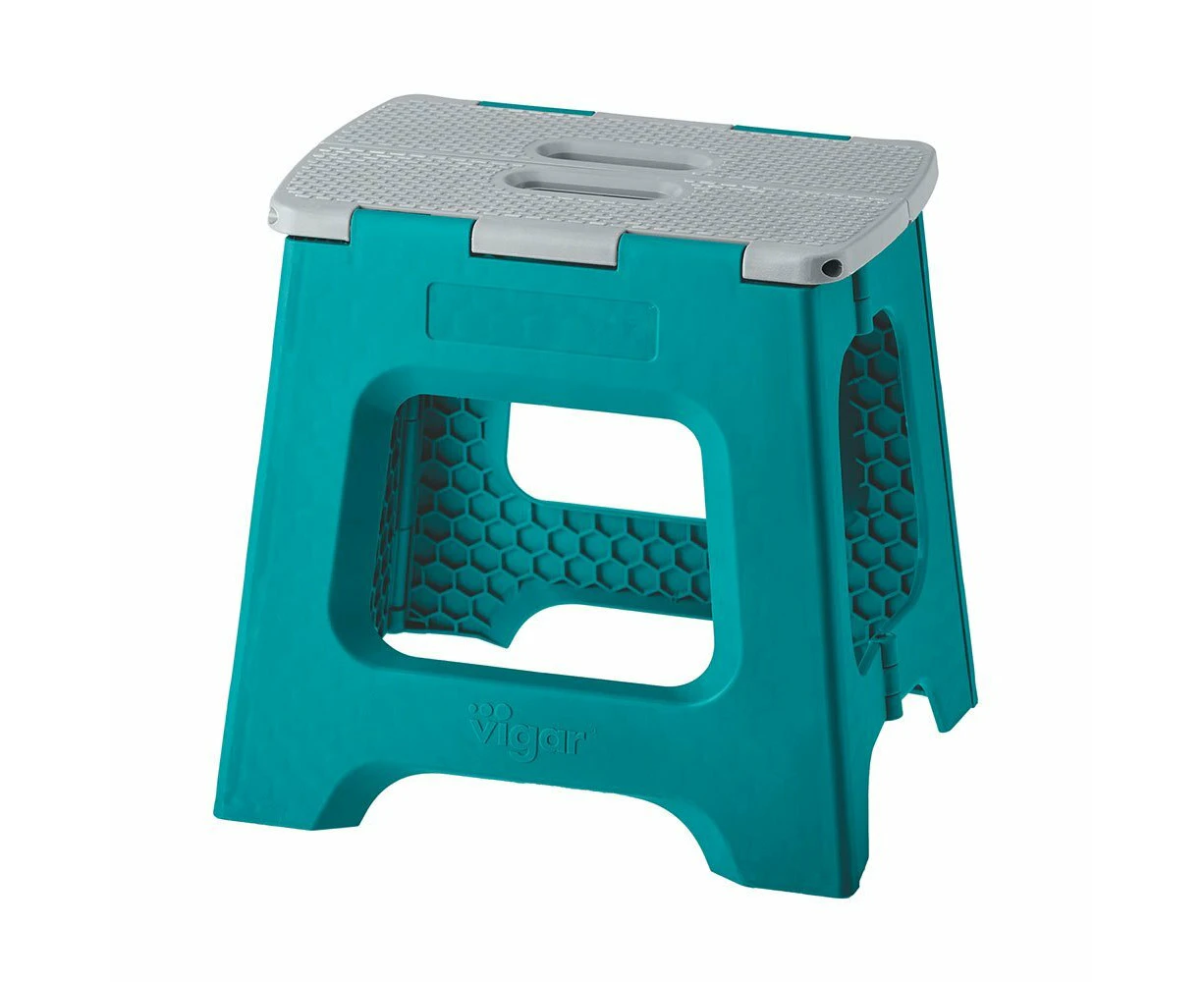 Vigar Compact Foldable 32cm Plastic Step Stool Outdoor/Kitchen Chair Turquoise